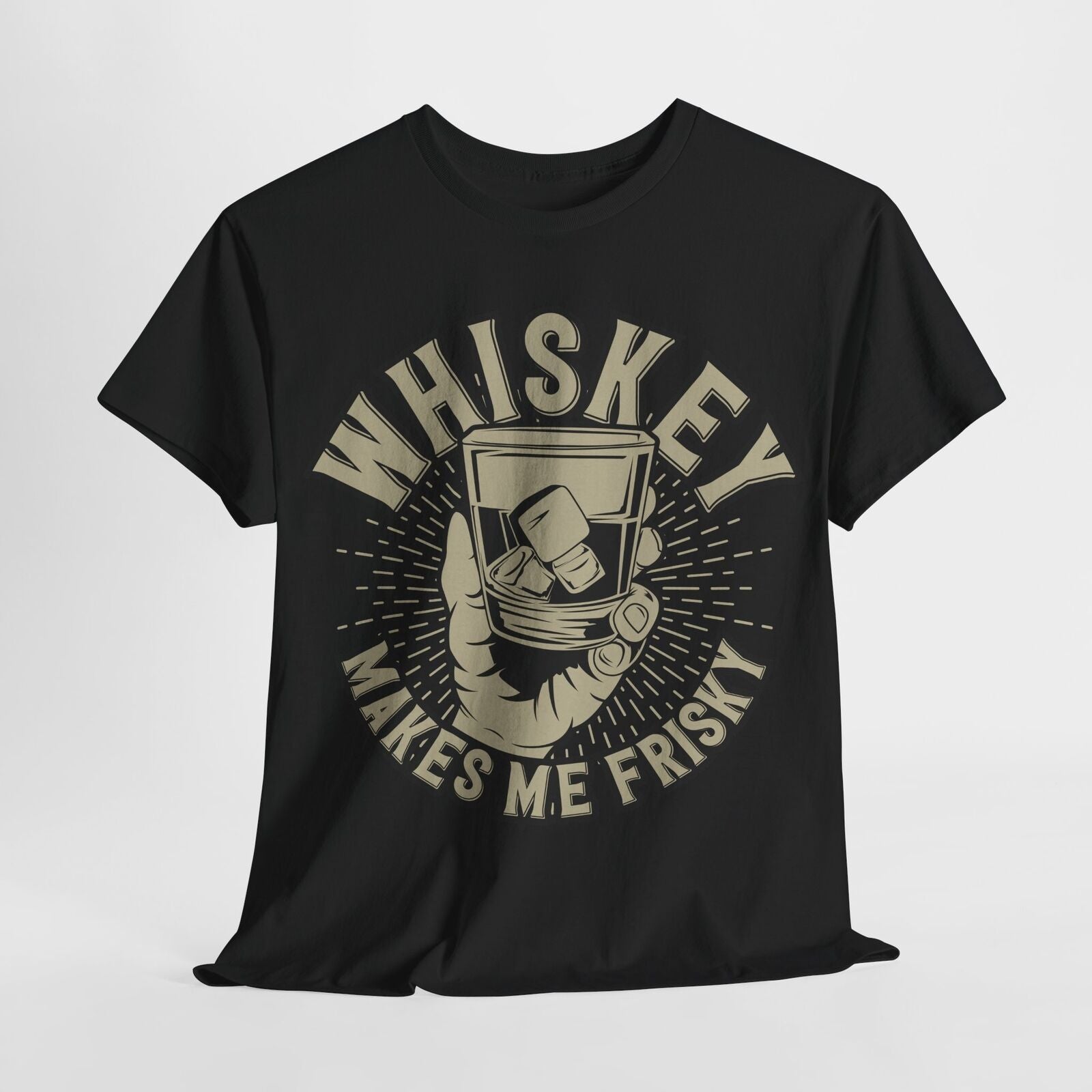 "Vintage Men's T-Shirt with Whiskey Glass Graphic - Retro Frisky Design Styling"