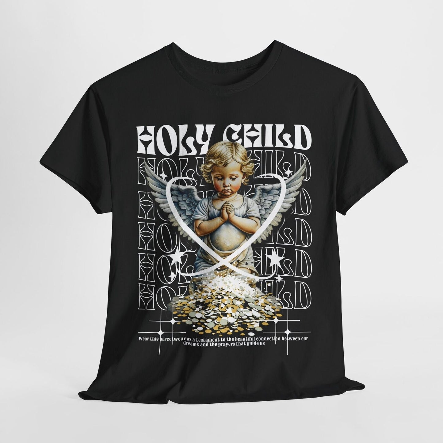 Stylish Men's T-Shirt with Cherubic Angel Graphic, Holy Child Design Coins Print