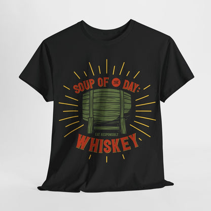 Vintage Men's T-Shirt: Retro Whiskey Barrel Design with "Soup of the Day" Text
