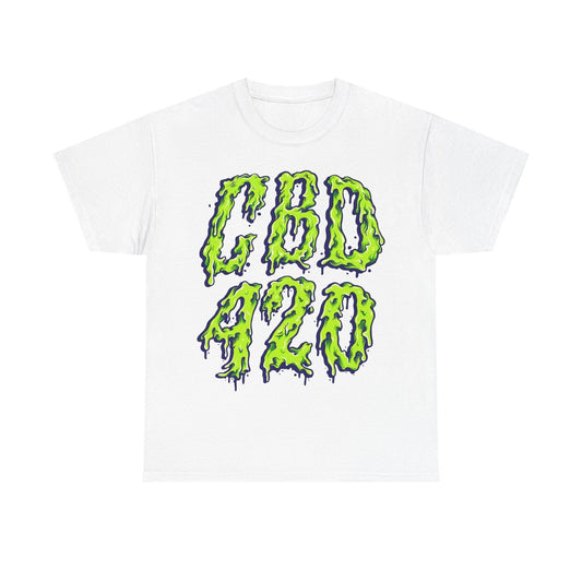 Bold Men's T-Shirt with Dripping CBD 420 Graphic - Street Art Cannabis Design