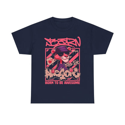 "Men's T-Shirt with Pink Panther Design - Born to Be Awesome Urban Graffiti Art"