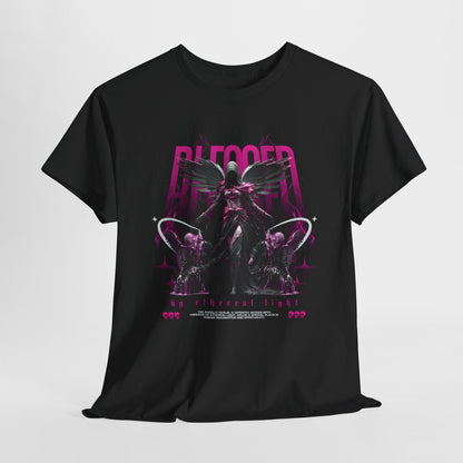 Mens Graphic T-Shirt with Mystical Angel Design 'Blessed' Font Gothic Aesthetic