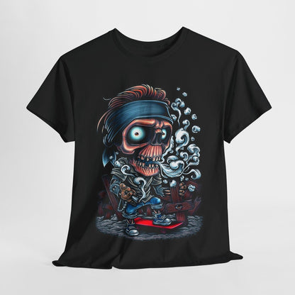Cool Skeleton Skateboarder Men's T-Shirt, Graphic Skull Art, Smoky Vapor Design