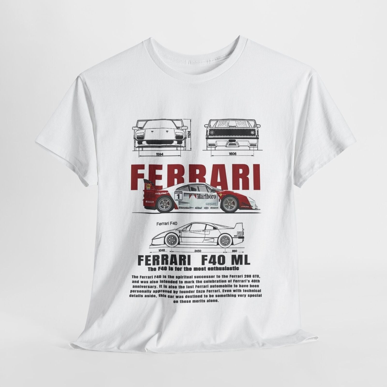Ferrari F40 Design Unisex T-Shirt for Men & Women- Technical Apparel Tee