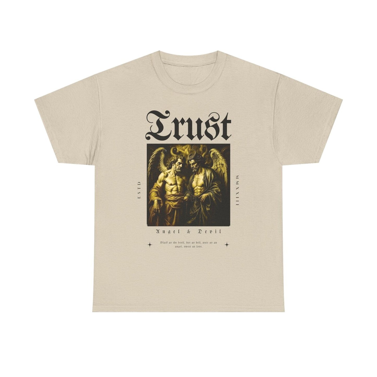 Men's Graphic T-Shirt - Trust Angel & Devil Design, Vintage Typography Art Wear