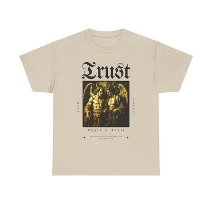 Men's Graphic T-Shirt - Trust Angel & Devil Design, Vintage Typography Art Wear