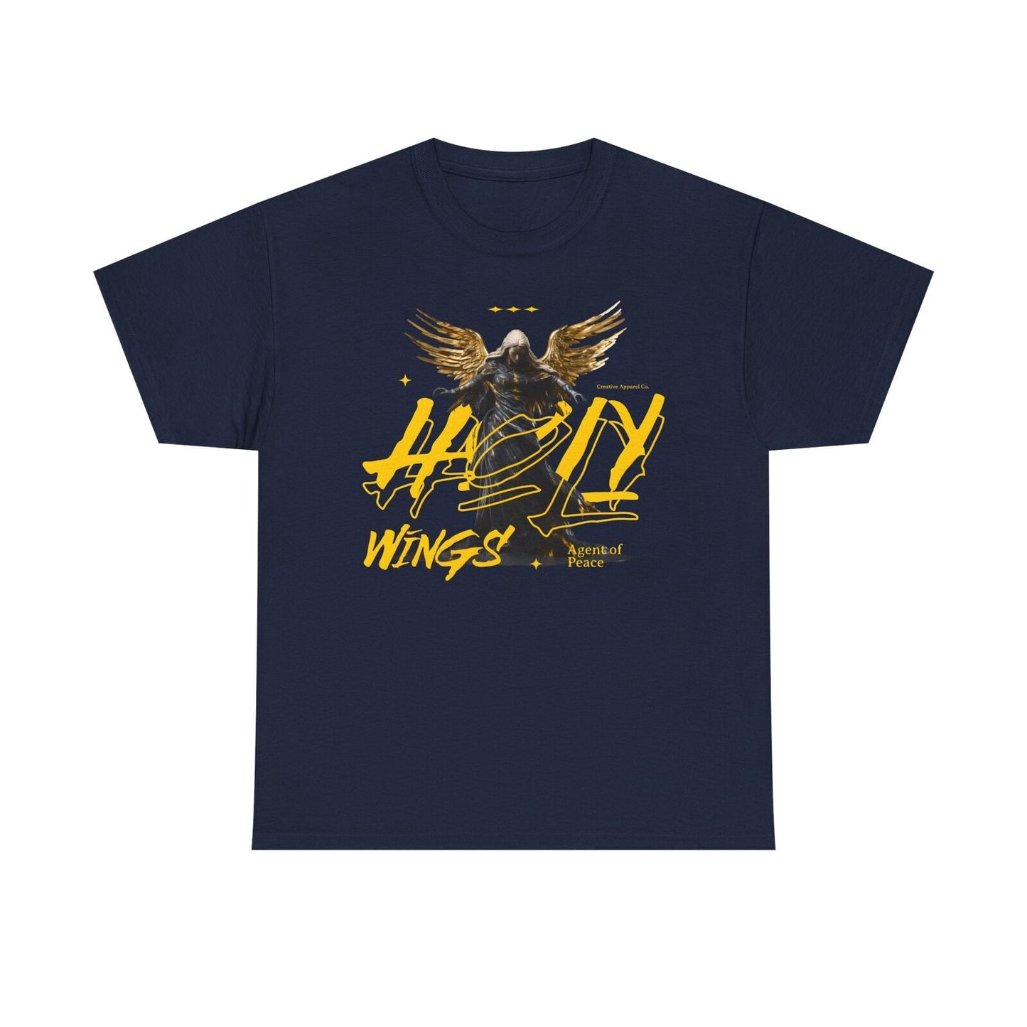 Holy Wings Men's T-Shirt - Angel Graphic Design, Gold Accents, Artistic Apparel