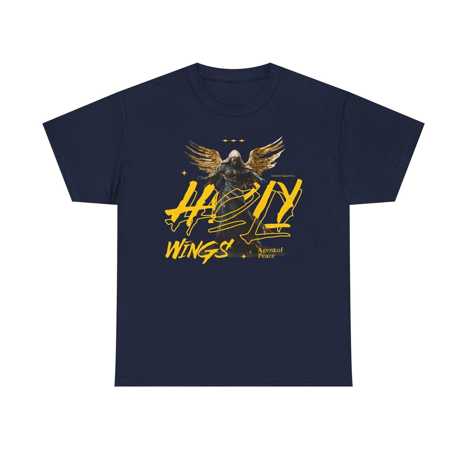 Holy Wings Men's T-Shirt - Angel Graphic Design, Gold Accents, Artistic Apparel
