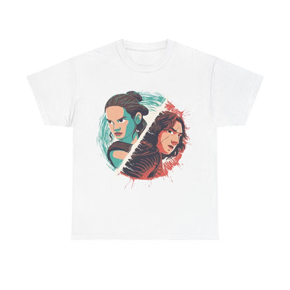 Epic Star Wars T-Shirt: Rey vs. Kylo Ren Graphic Design - Bold and Vibrant Art!