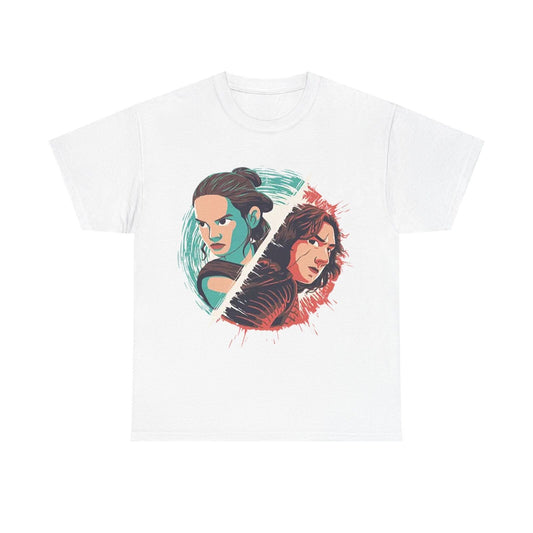 Epic Star Wars T-Shirt: Rey vs. Kylo Ren Graphic Design - Bold and Vibrant Art!