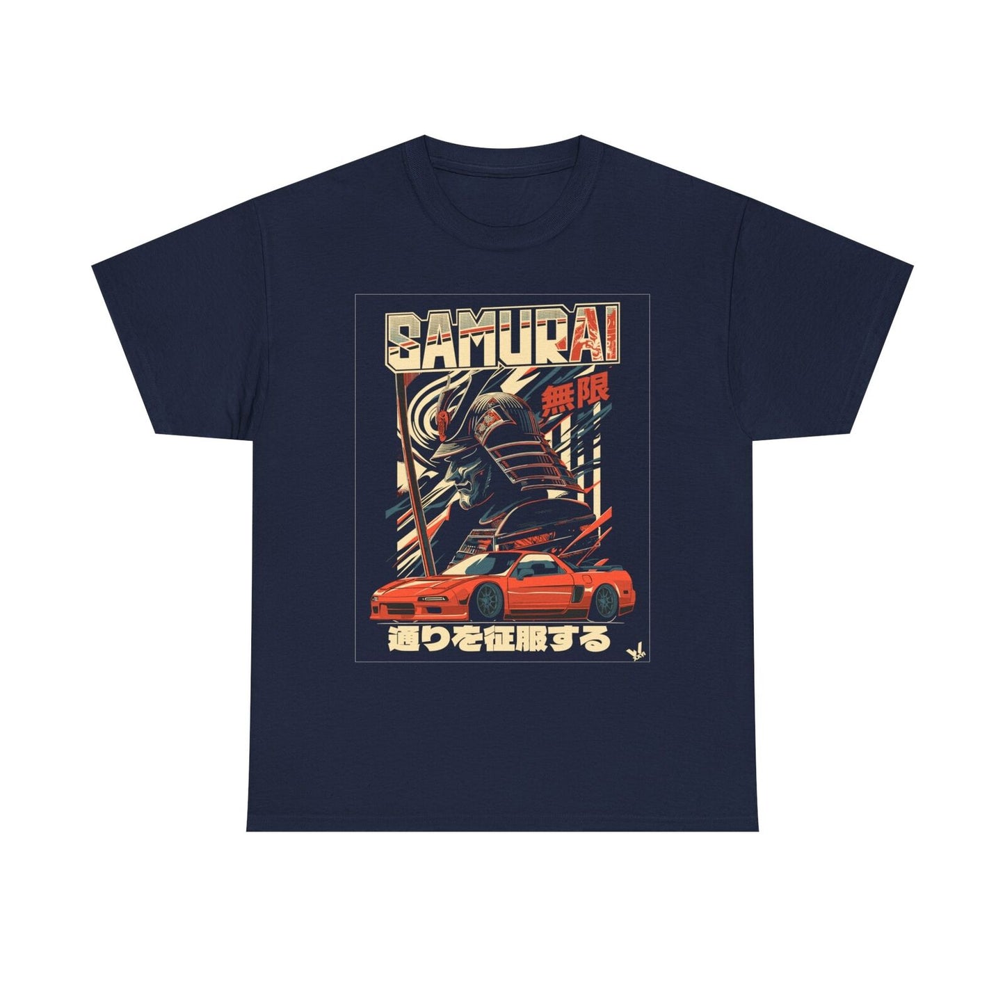 Epic Samurai Warrior Graphic T-Shirt with Nissan Skyline - Bold, Colorful Style!