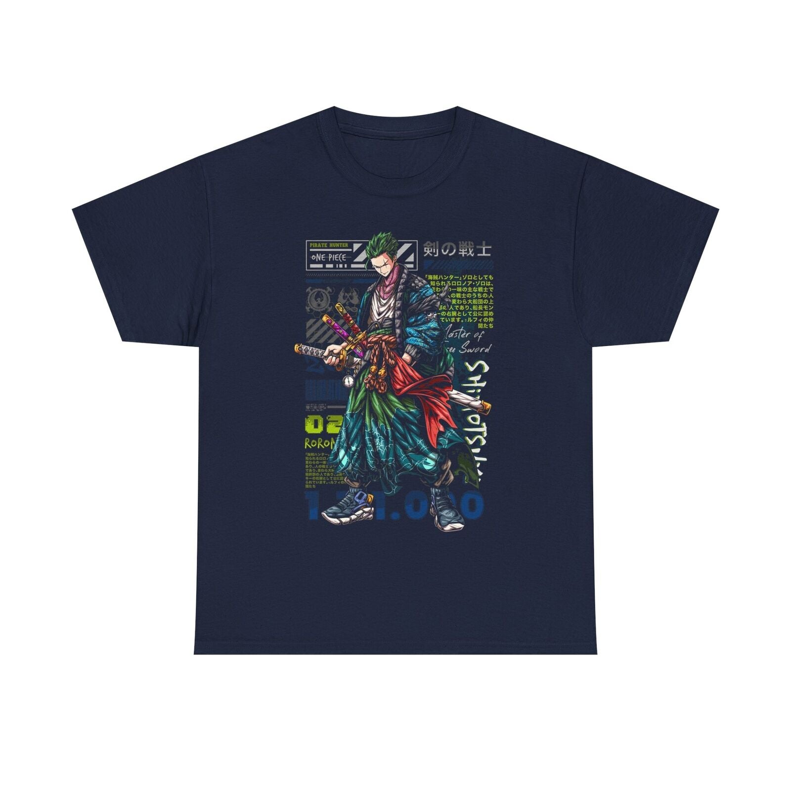 "Stylish Mens T-Shirt Featuring Roronoa Zoro from One Piece - Bold Anime Design"