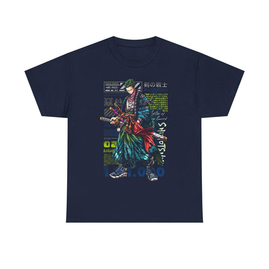 "Stylish Mens T-Shirt Featuring Roronoa Zoro from One Piece - Bold Anime Design"