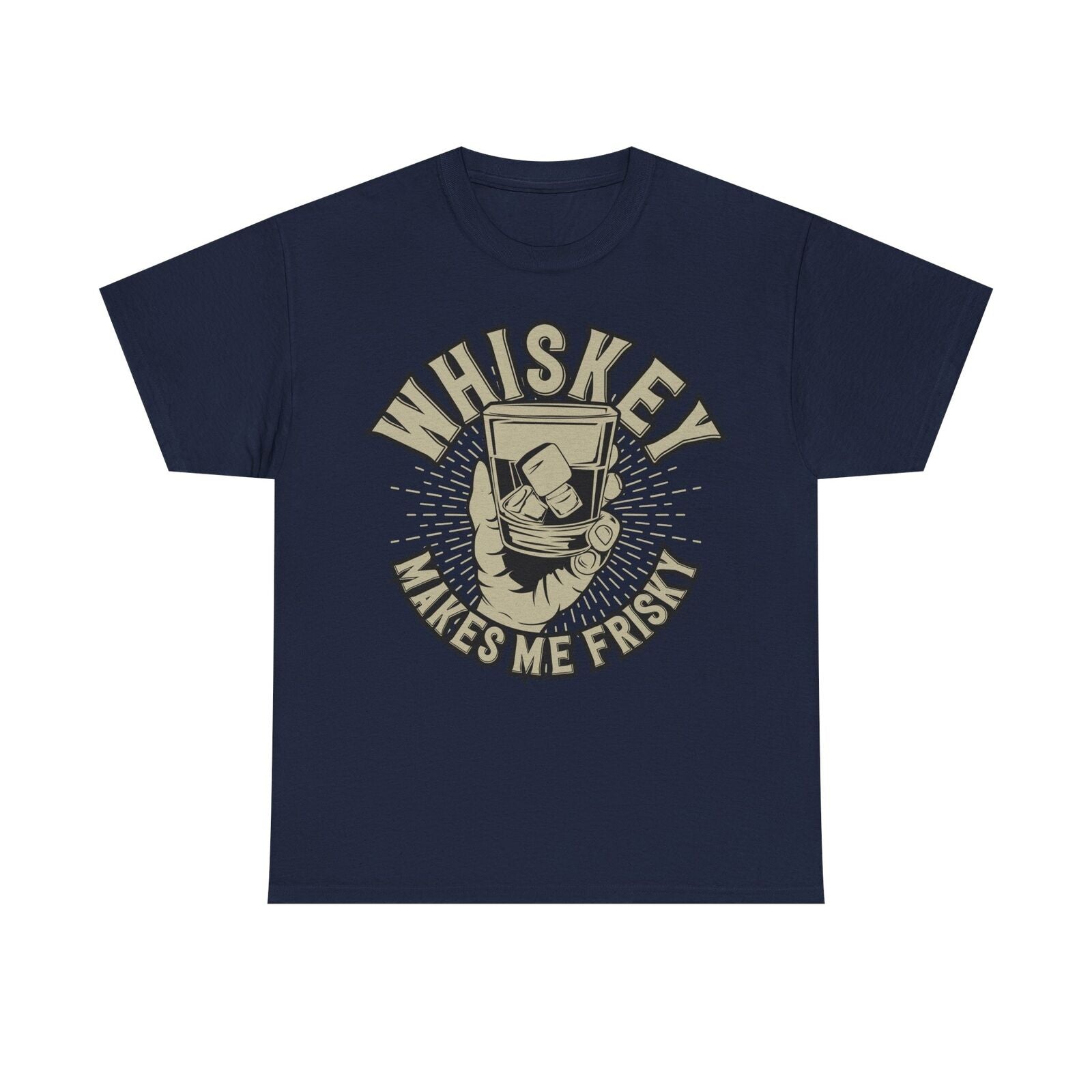 "Vintage Men's T-Shirt with Whiskey Glass Graphic - Retro Frisky Design Styling"