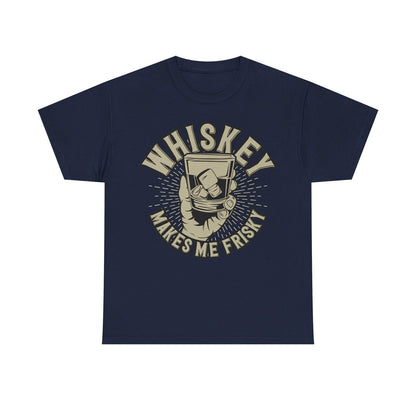 "Vintage Men's T-Shirt with Whiskey Glass Graphic - Retro Frisky Design Styling"