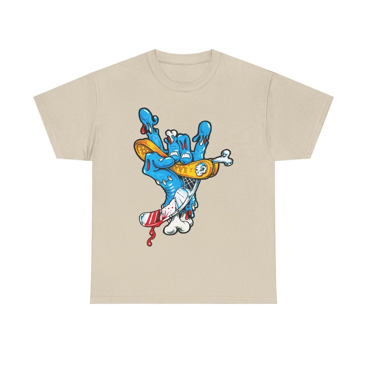 "Vibrant Graphic Men's T-Shirt with Bold Hand Design, Rock and Roll Aesthetic"