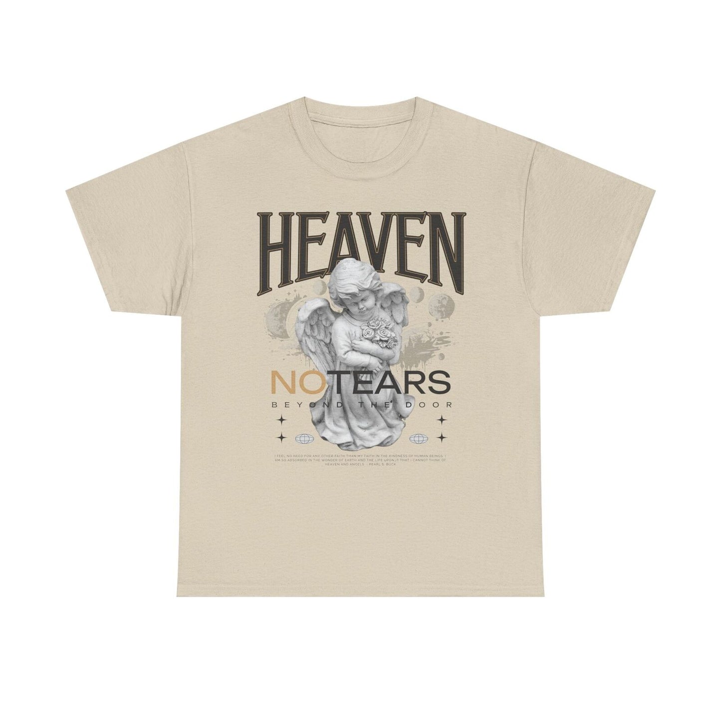 Heaven No Tears Graphic Men's T-Shirt Cherubic Angel Design with Celestial Style