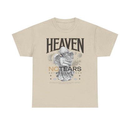 Heaven No Tears Graphic Men's T-Shirt Cherubic Angel Design with Celestial Style