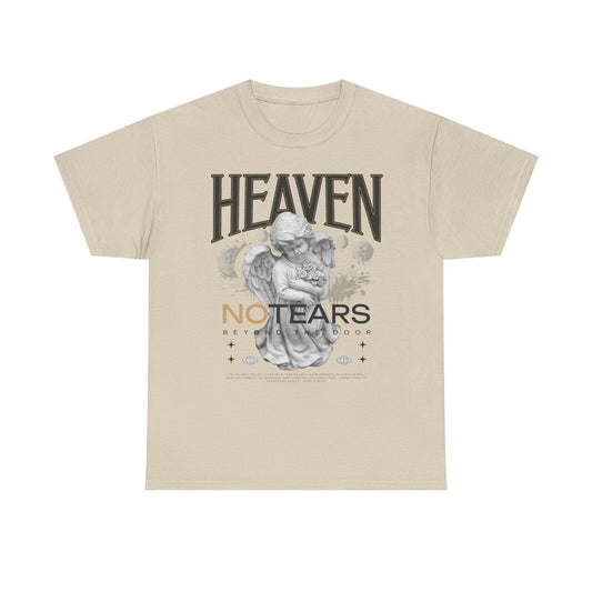 Heaven No Tears Graphic Men's T-Shirt Cherubic Angel Design with Celestial Style