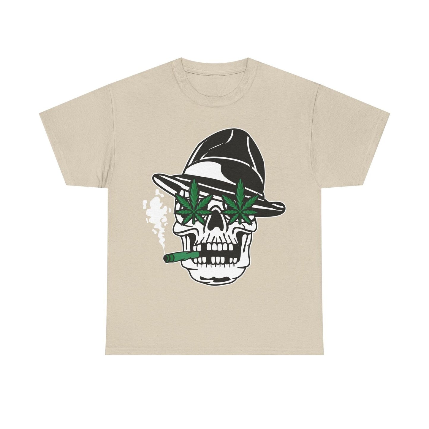 Rebellious Skull Graphic Men's T-Shirt with Hip-Hop Hat & Marijuana Leaf Design