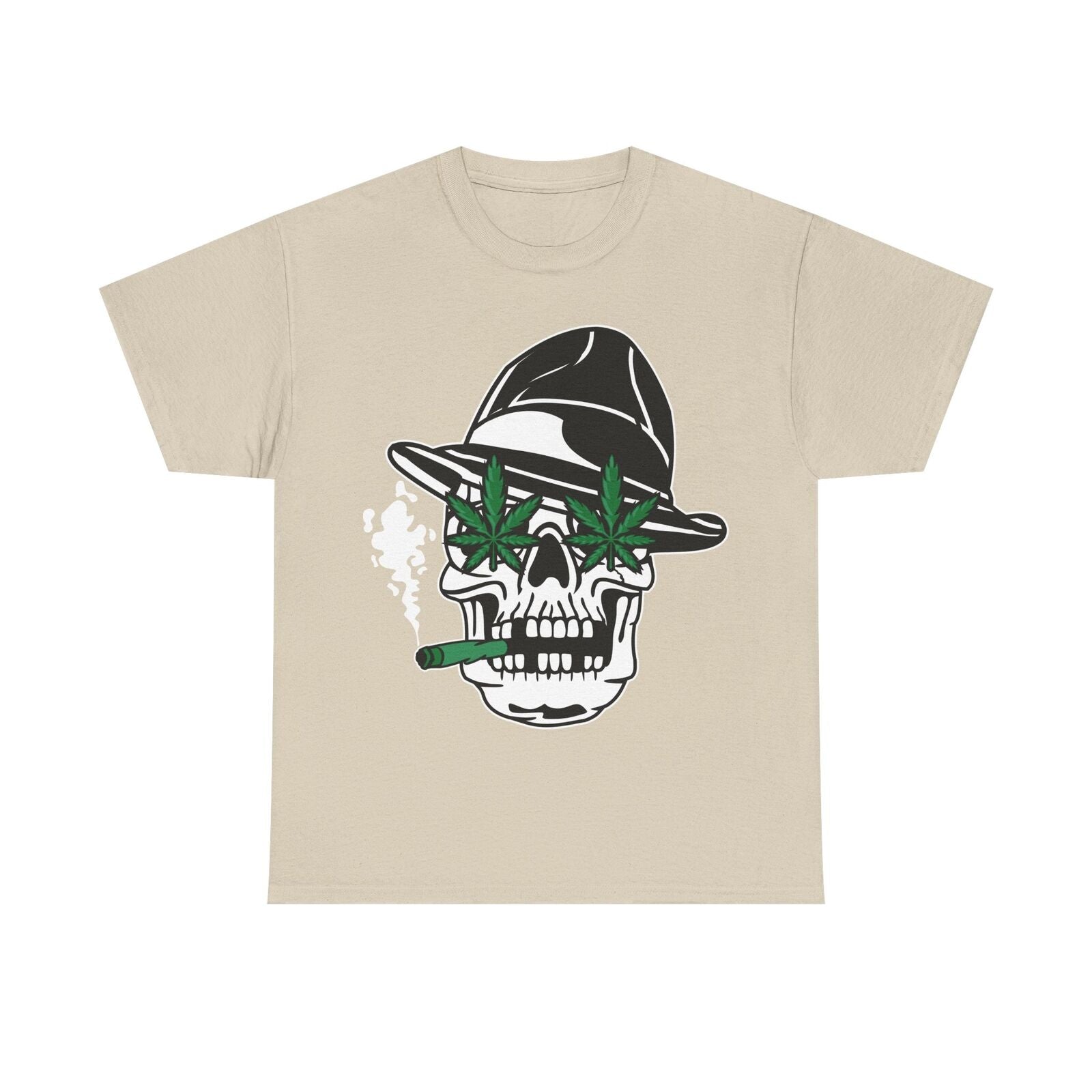 Rebellious Skull Graphic Men's T-Shirt with Hip-Hop Hat & Marijuana Leaf Design