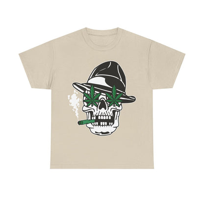 Rebellious Skull Graphic Men's T-Shirt with Hip-Hop Hat & Marijuana Leaf Design