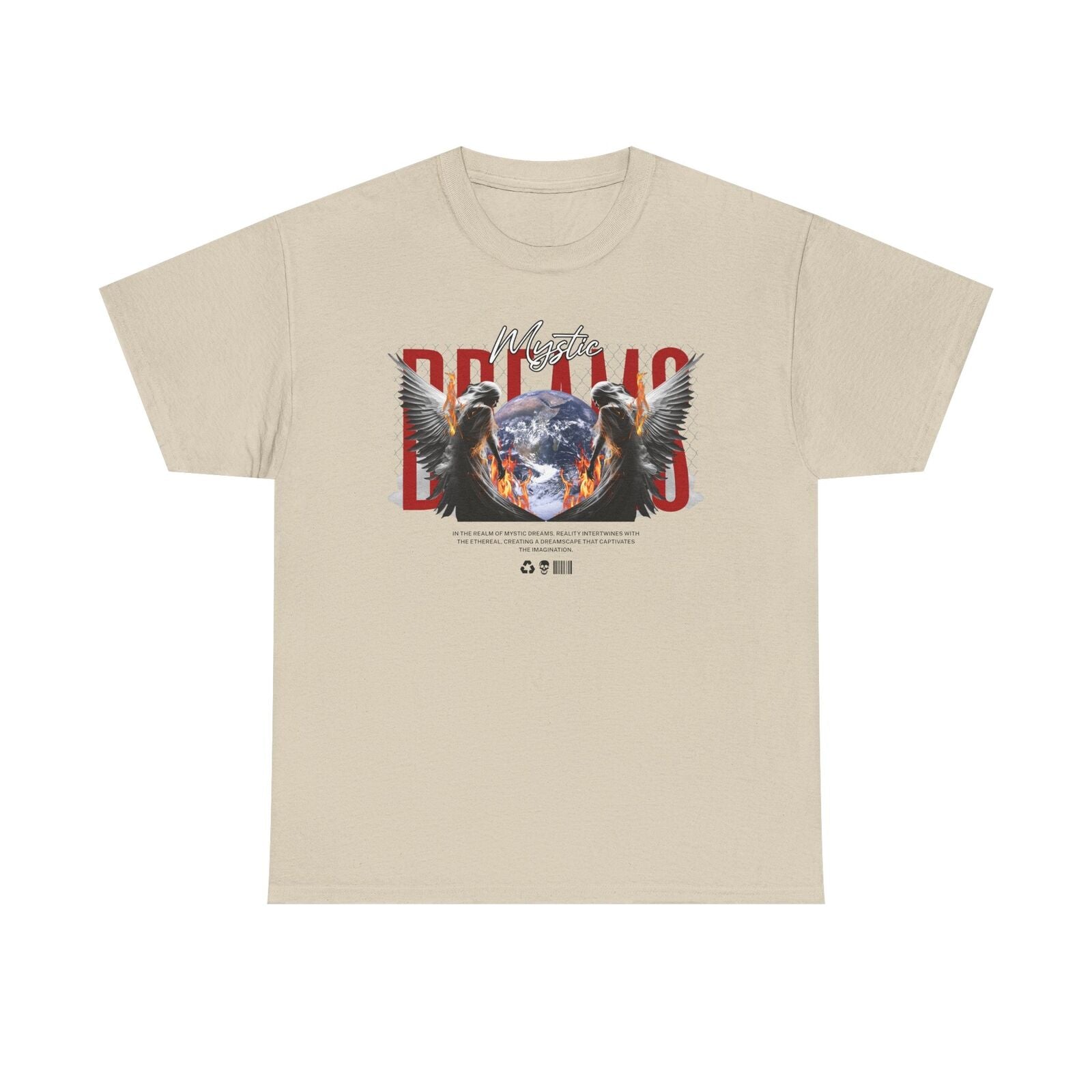 Men's T-Shirt with Mystic Dreams Dual Angels, Globe, Graffiti Art, Unique Style