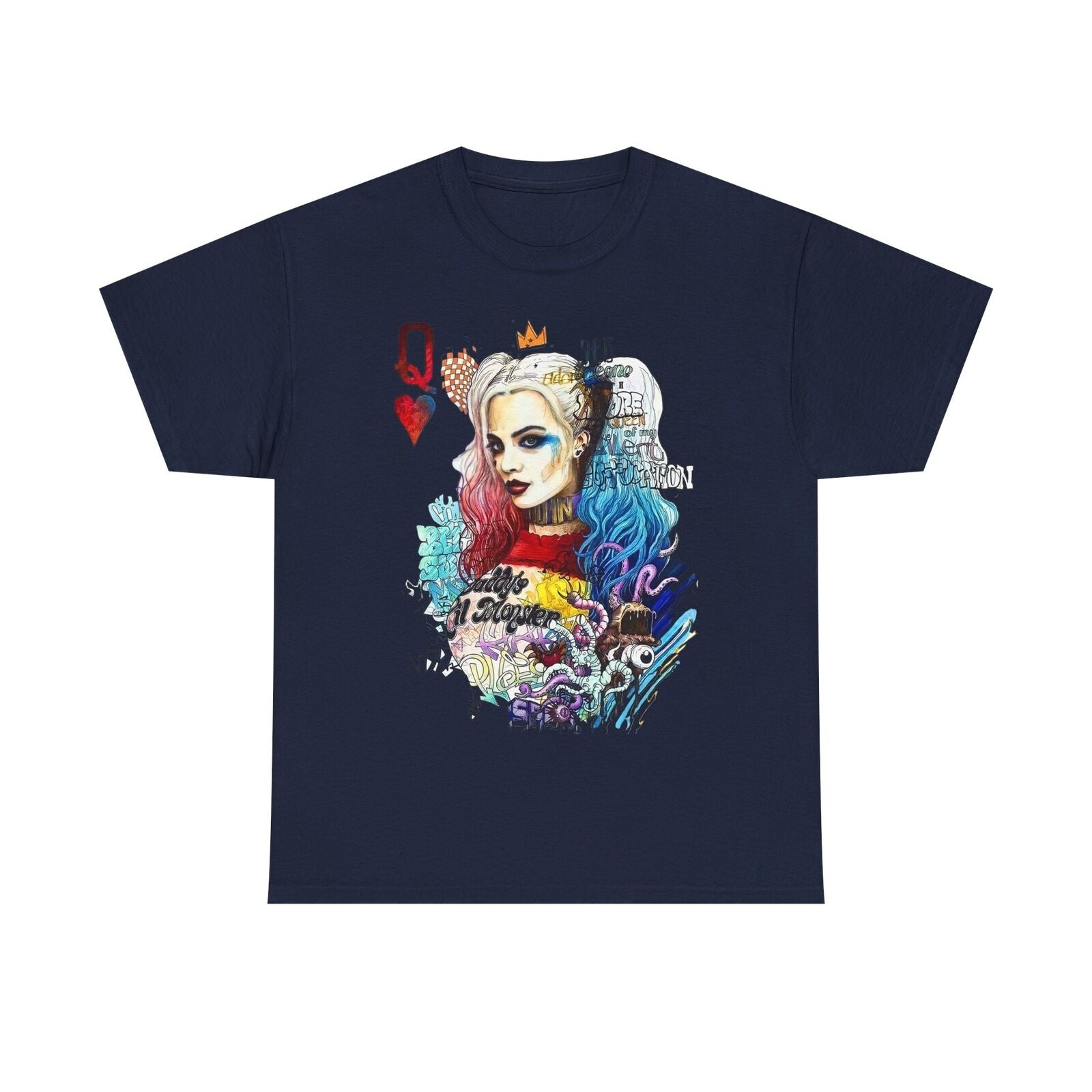 Men's T-Shirt with Bold Harley Quinn Art Graphic Design, Colorful Portrait Wear