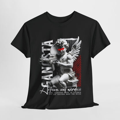 Stylish Mens T-Shirt Featuring Cherubic Figure with Gun Urban Art Bold Statement