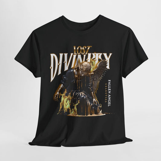 Stylized Men's T-Shirt: Lost Divinity Fallen Angel Design with Golden Accents
