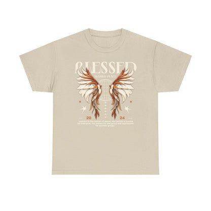 Men's T-Shirt with Intricate Wings Globe Design Symbolizing Global Unity & Peace