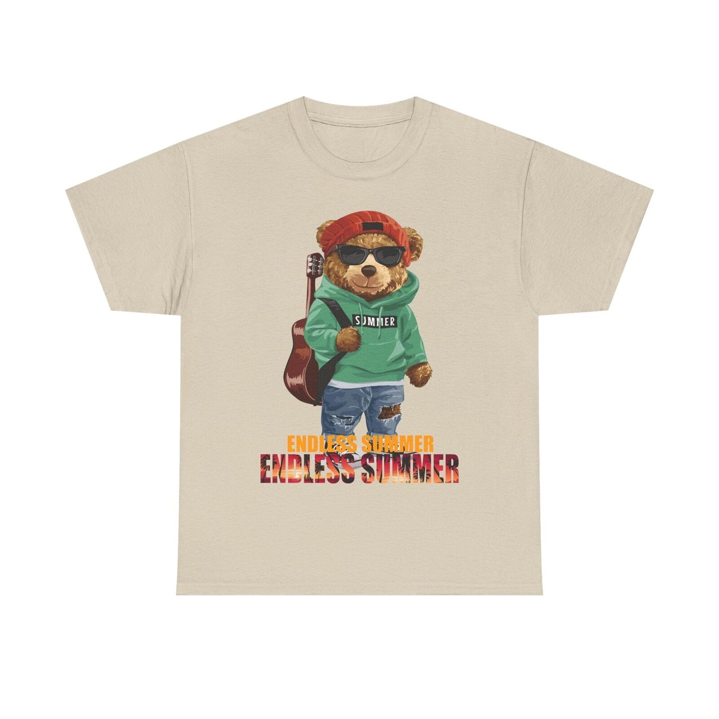 Endless Summer Teddy Bear Men's T-Shirt - Cool Bear in Hoodie with Guitar Design