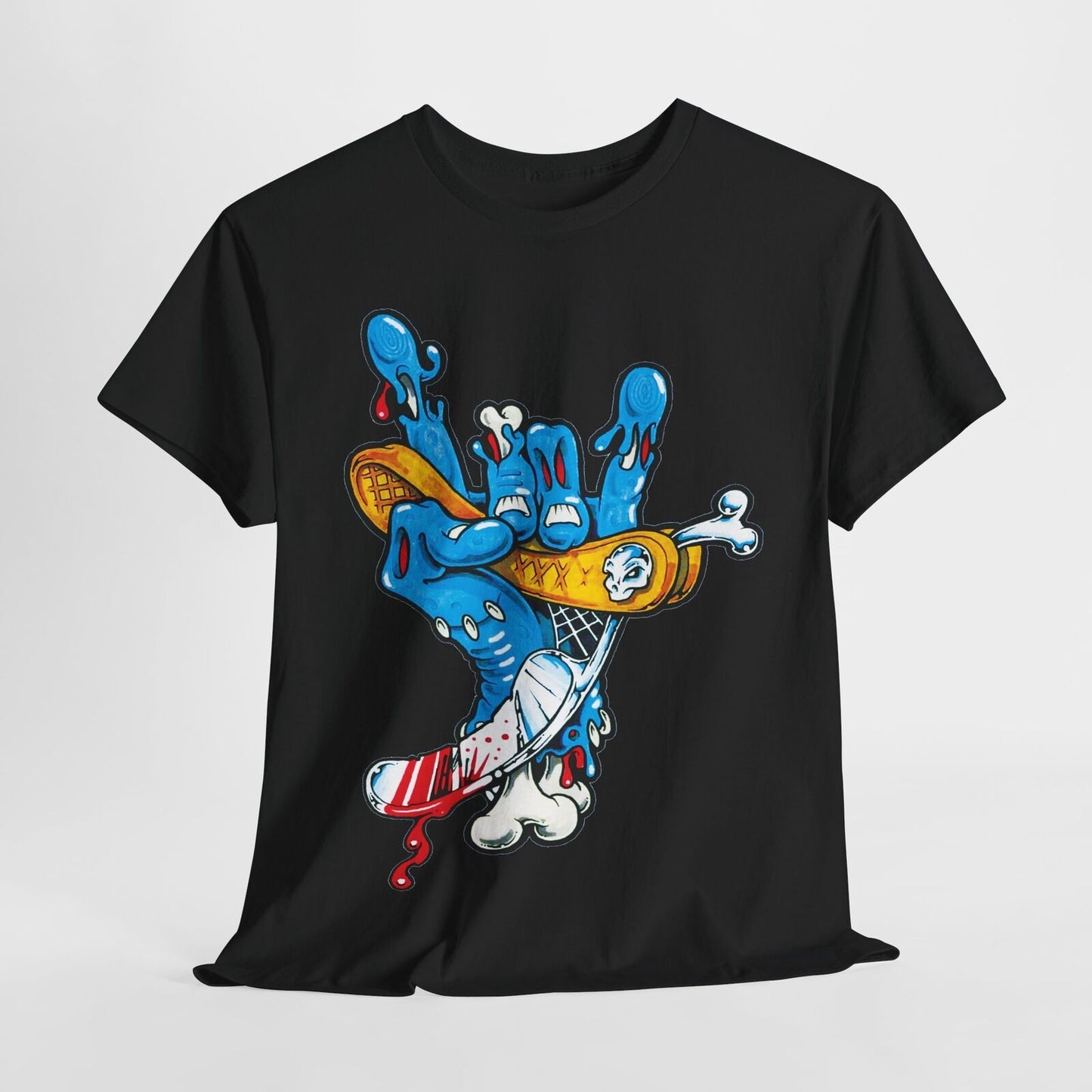 "Vibrant Graphic Men's T-Shirt with Bold Hand Design, Rock and Roll Aesthetic"
