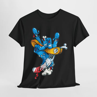 "Vibrant Graphic Men's T-Shirt with Bold Hand Design, Rock and Roll Aesthetic"