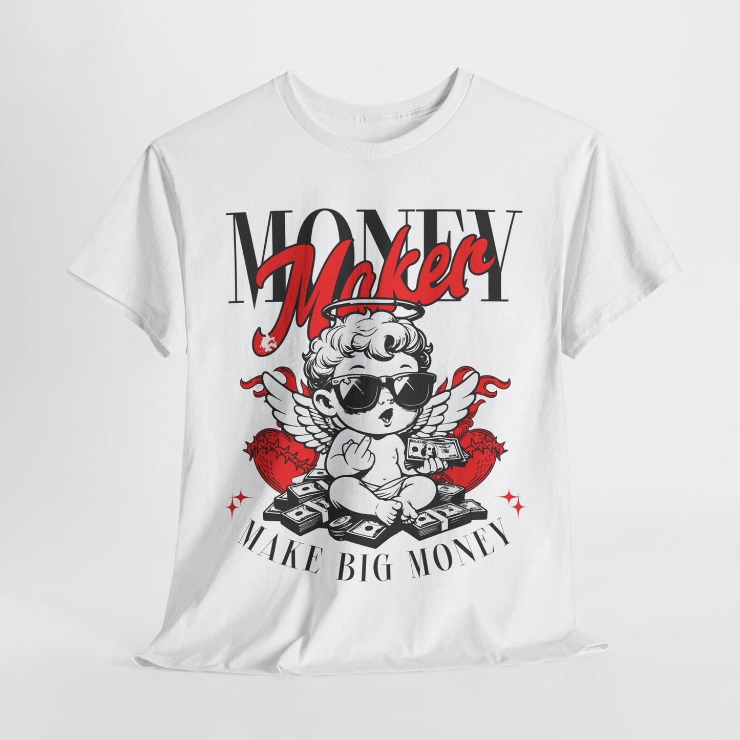 Cool Cherubic Angel Men's T-Shirt: Cartoon Style Money Maker Graphic Design Wear