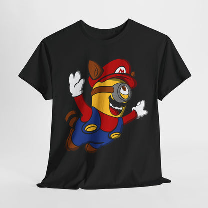 Super Minionworld Unisex Men´s Women´s Graphic T Shirt Tee featuring a playful Minion character dressed as Mario, perfect for fans who love fun and whimsical designs. T Shirt, Funny, Minions.