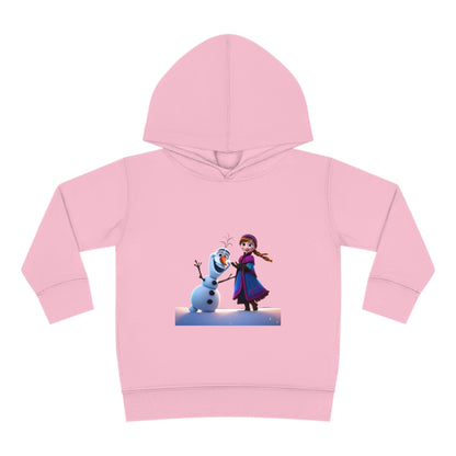 Luxury Girls Olaf Frozen Hoodie in pink, featuring a charming graphic of Olaf and Anna from Frozen, ideal for ages 2-5.