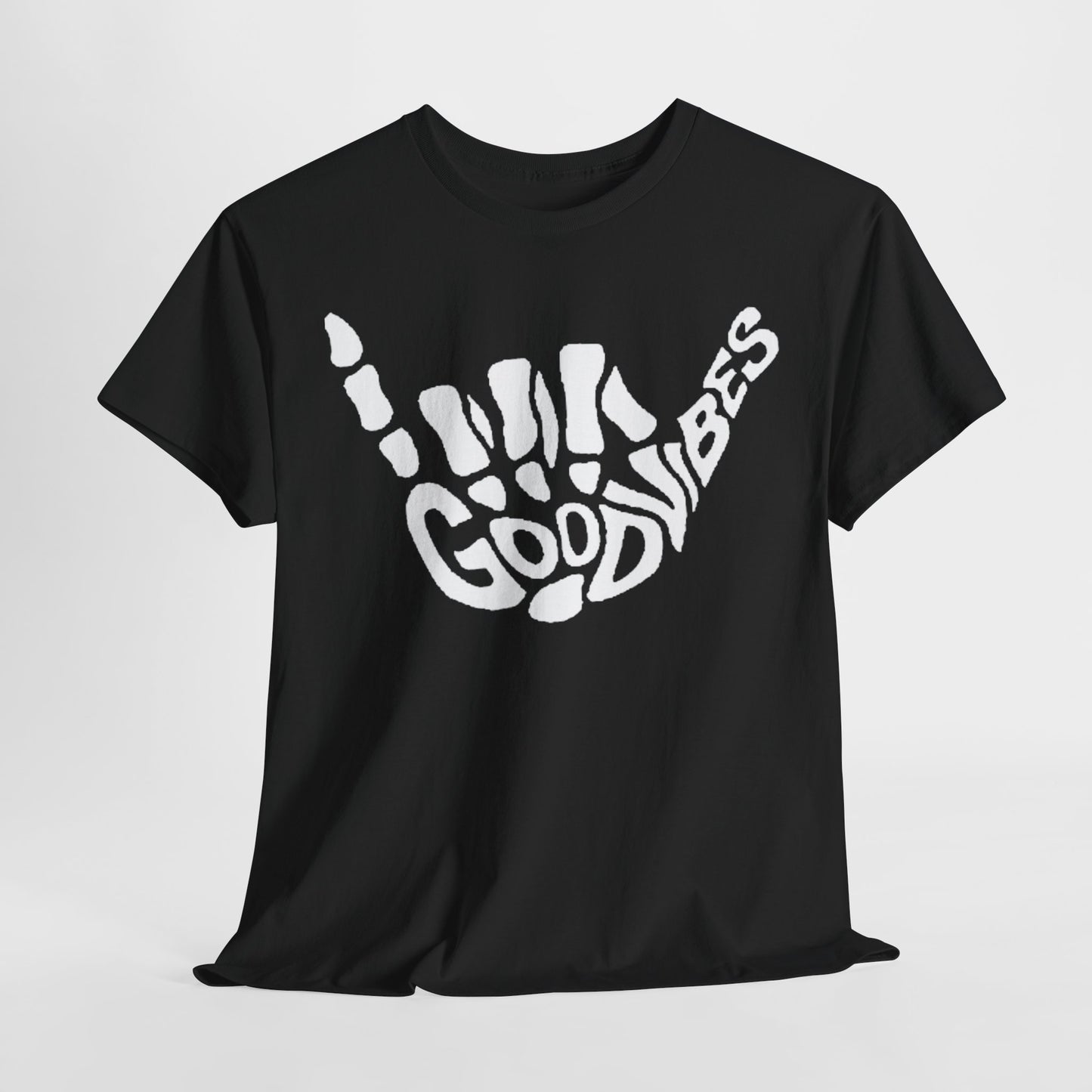 MENS Funny T Shirt GOOD VIBES Skeletal Hand Gesture TEE Unisex Womens Urban