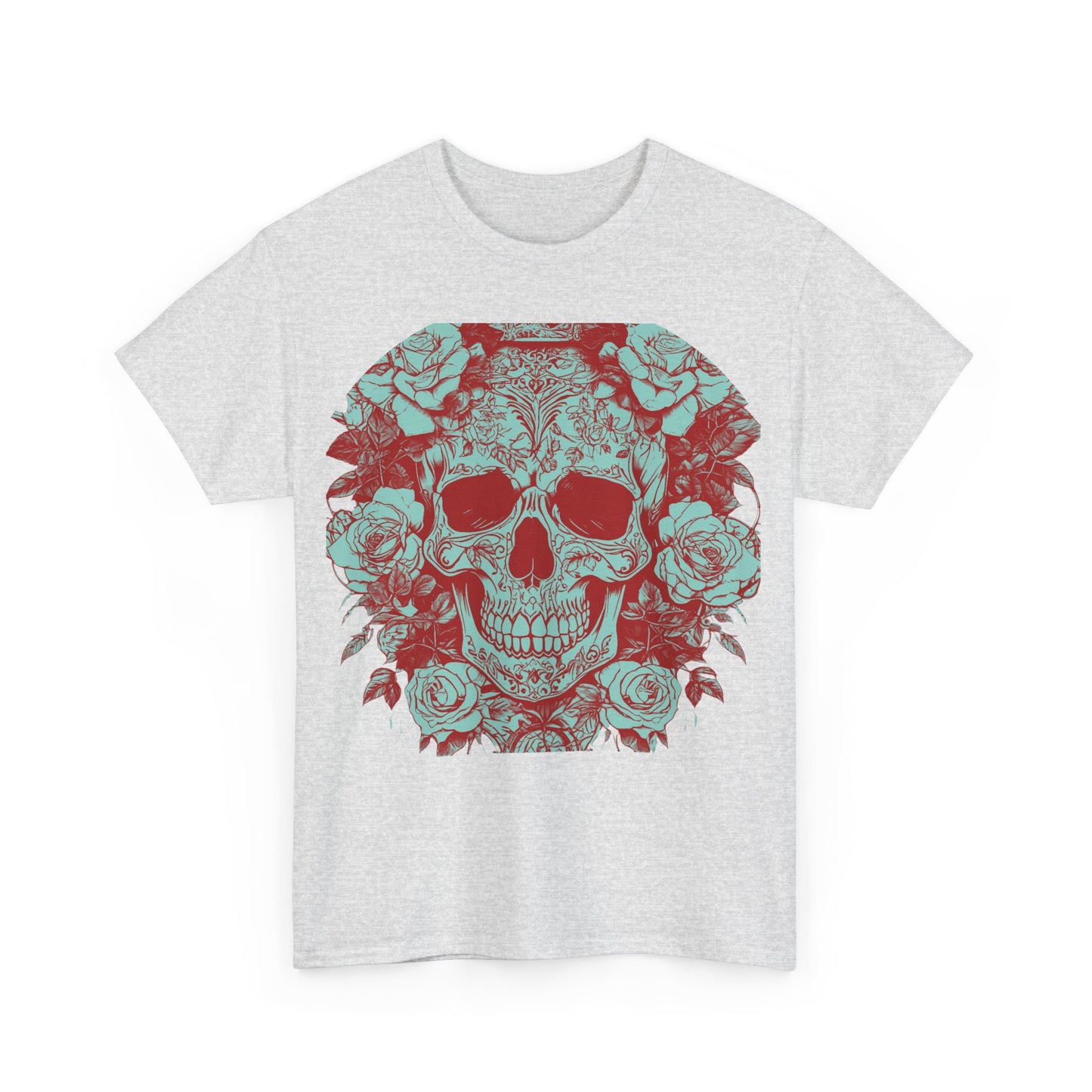 Skulls and Roses Cotton Tee, Unisex Graphic Shirt, 7 color choice