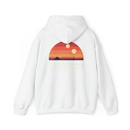 Stunning Tatooine Sunset Back Print Hoodie showcasing vibrant sunset scenery inspired by Star Wars, perfect for fans of luxury galactic art.