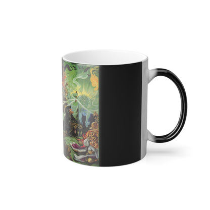 Stunning view of the Discworld Wyrd Sisters Colour Morphing Mug, displaying intricate graphics that enchant tea and coffee moments for devoted fans.