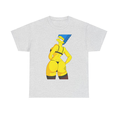 Marge Simpson Curvaceous Charm Graphic Unisex Graphic Tee Shirt in a chic light grey tone, featuring an eye-catching design of Marge playful yet classy, perfect for fashion-forward enthusiasts.