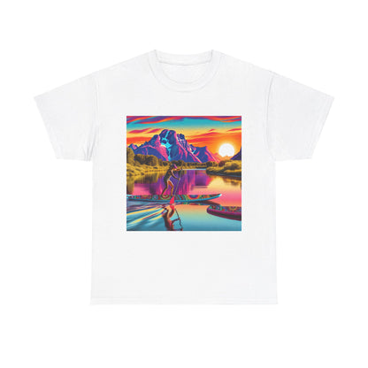 Luxurious paddleboarding scene graphic t-shirt by Dazzling Dreams Studio, ideal for water enthusiasts and adventure seekers, featuring a stunning design that embodies a love for water sports.