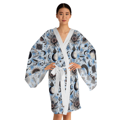 Floral Kimono Robe, Women's Robe showcasing a stylish design with billowy sleeves and a vibrant floral print, perfect for a chic and comfortable loungewear experience.