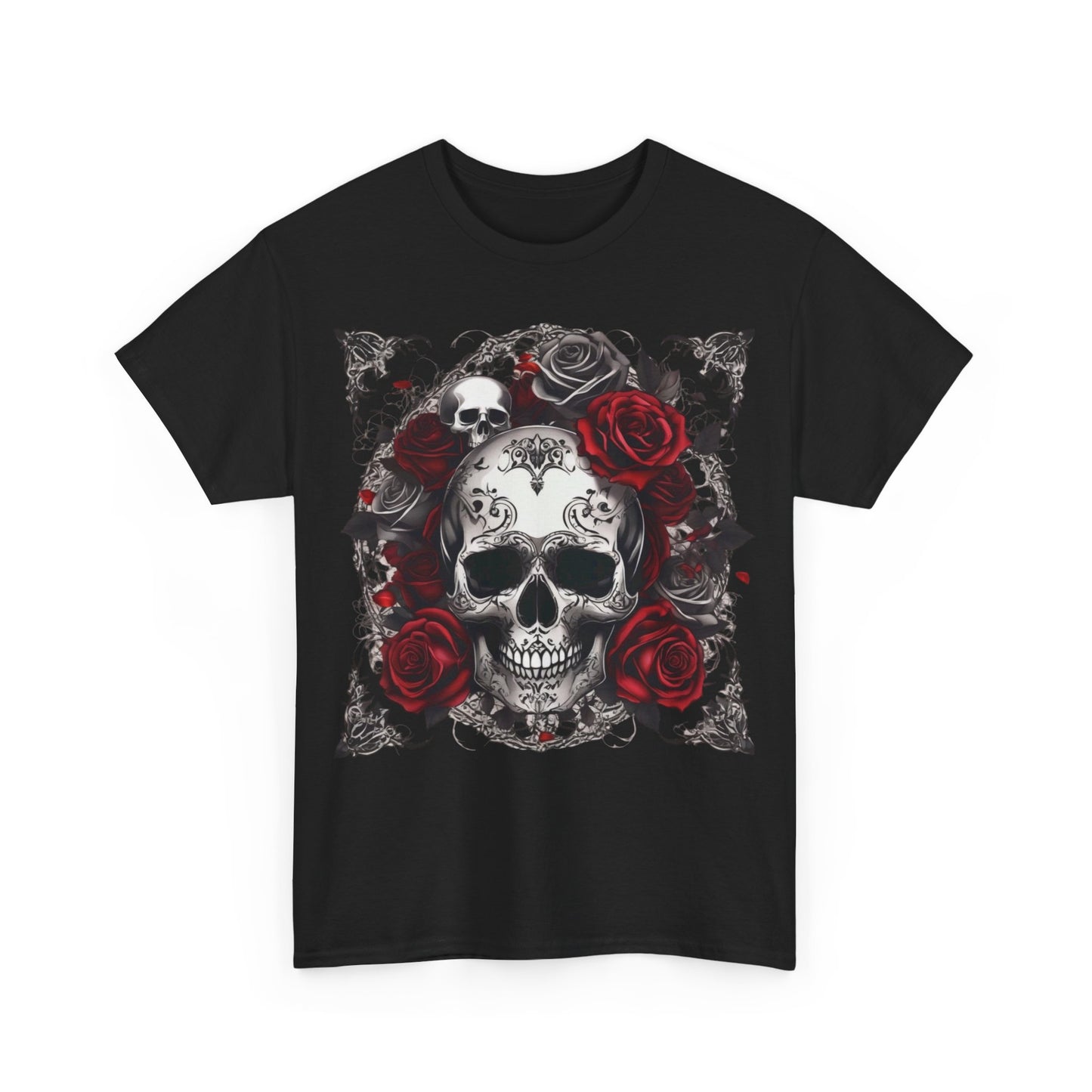 Skulls and Roses Cotton Tee, Unisex Graphic Shirt, 7 color choice