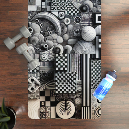 Valentina Belleveau Designer Yoga Mat by Dazzling Dreams Studio featuring contemporary checkerboard and organic shapes design on a bright white background, ideal for a luxurious and stable yoga practice.