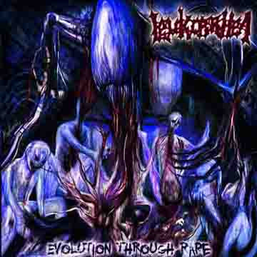 Official CD album 'Evolution Through Rape' by Leukorrhea, released by Rancid Offal Records, showcasing a striking design representative of the death metal genre.