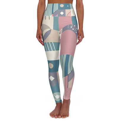 Luxurious Dazzling Dreams Studio Contemporary Pastel Leggings featuring abstract geometric patterns in soft hues of pink, lavender, blue, mint green, and cream for a stylish athleisure look.