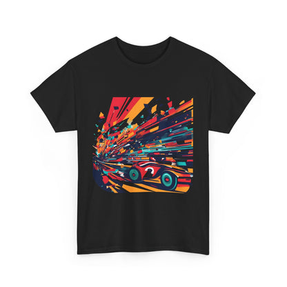 Front view of the Retro Racing Vintage Car Graphic T-Shirt in black, featuring an eye-catching racing car graphic that encapsulates luxury urban streetwear style.