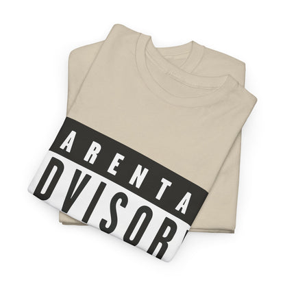 Stylish stacked beige Parental Advisory Explicit Content Warning Graphic T-Shirts, embodying effortless luxury and modern elegance.